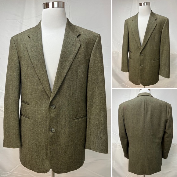 Men's Konen Munchen Olive Textured 2-Button 41R 100% Wool Brown Blazer Jacket - Picture 5 of 8